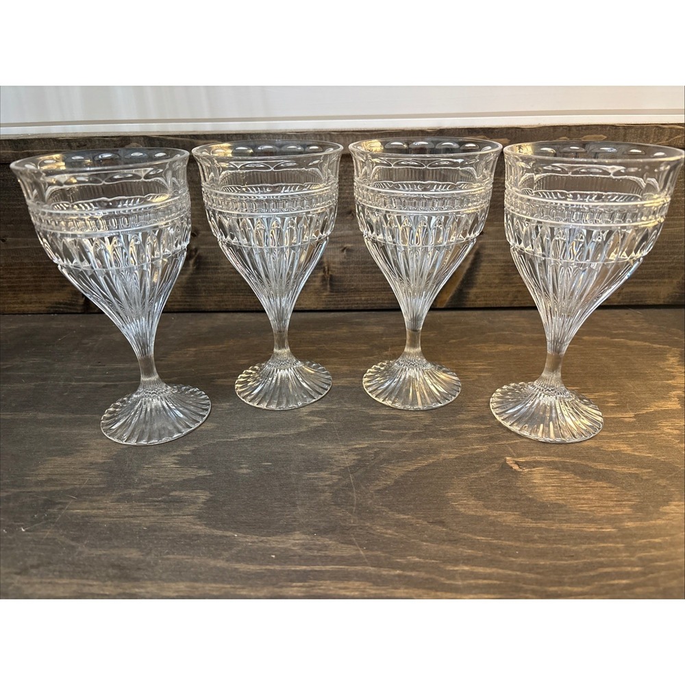 Set of 4 MIKASA TITAN 6.5" Water Goblets Glasses Vertical Crystal
